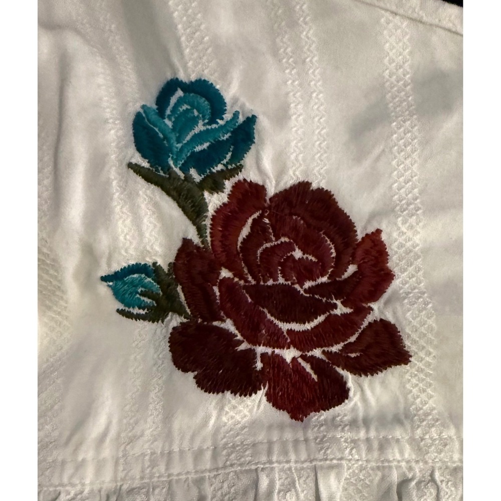 Ariat Embroidered Peasant Blouse Womens Small White Floral Tassel Bell Sleeve - Picture 5 of 10